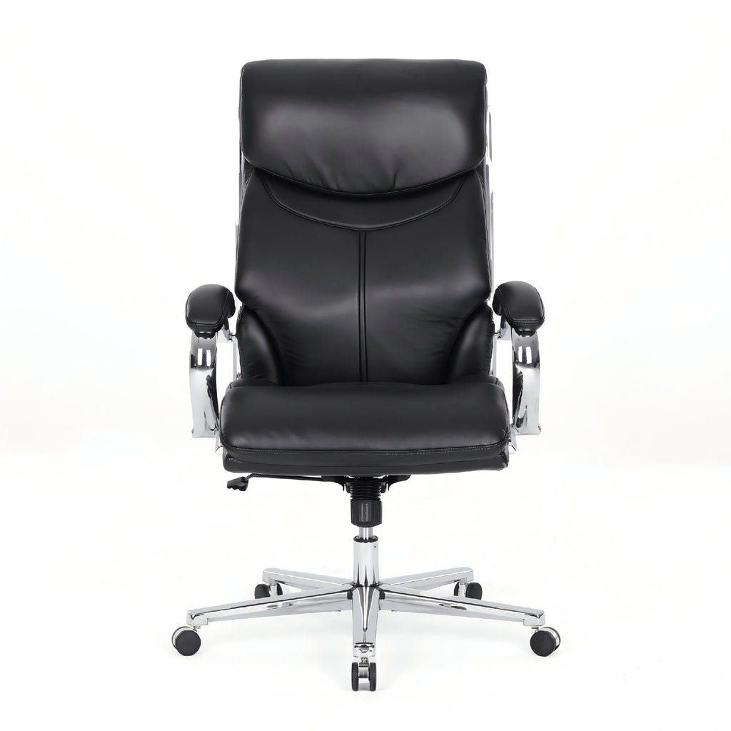 COLAMY High Back Executive Office Chair, PU Leather Computer Desk Chair with Extra Thick Padded Seat Cushion, Quiet Rubber Rolling Casters and Adjustable Tilt Tension for Home Workspace,Black