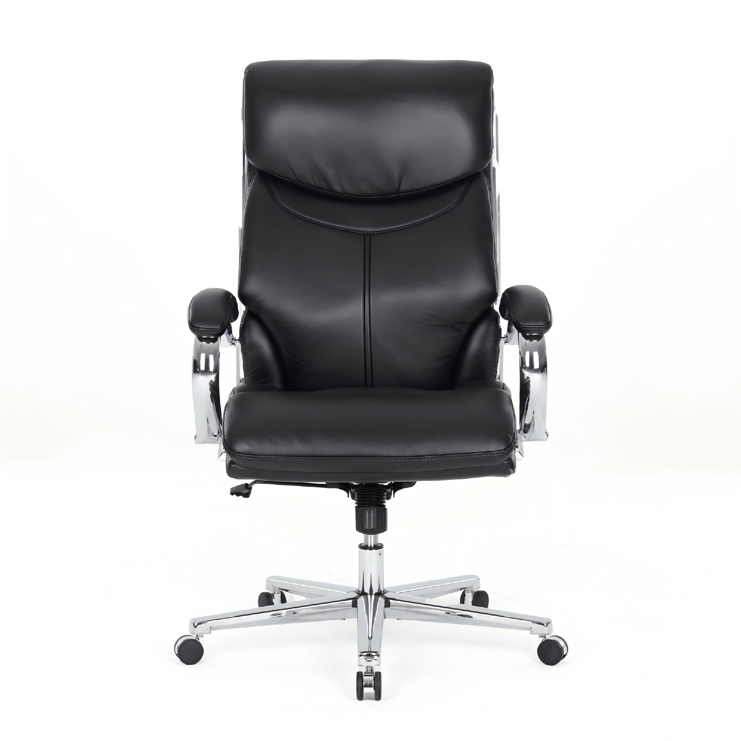 COLAMY High Back Executive Office Chair, PU Leather Computer Desk Chair with Extra Thick Padded Seat Cushion, Quiet Rubber Rolling Casters and Adjustable Tilt Tension for Home Workspace,Black