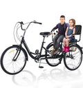 VHCLYBJU Adult Tricycle Foldable with Child seat 3 Wheel Bicycle for Ladies Tricycle with Basket with Back seat 20/24in Bikes Maximum Load 550lbs Shock Absorbing Fork Adult-Unisex (24in-7speed-black)