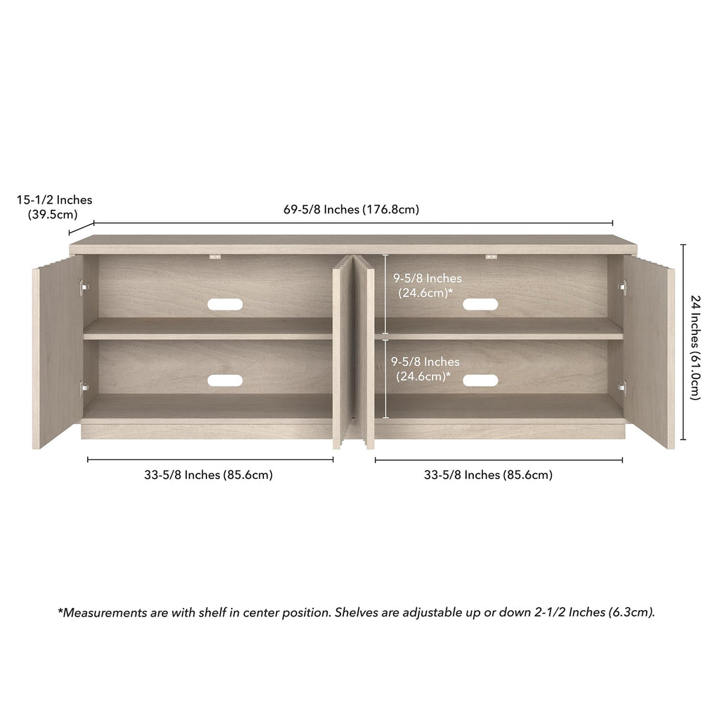 Henn&Hart Fluted TV Stand for TVs up to 75'' 2 Ribbed Storage Cabinets and Adjustable Shelves for Living Room, Family Room, or Office, Alder White