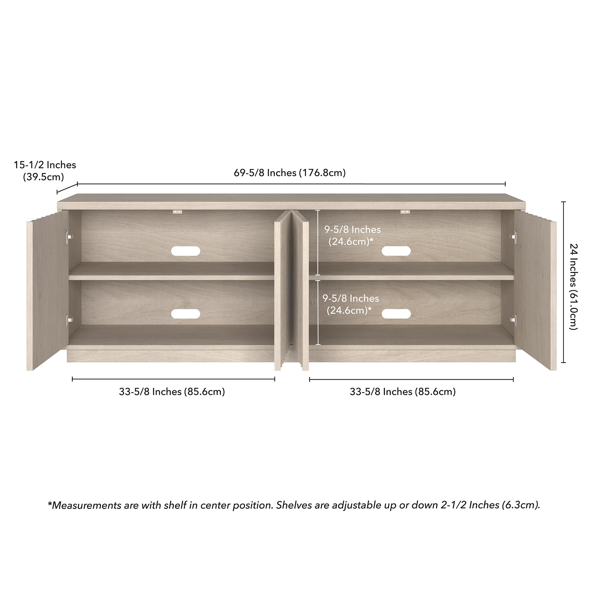 Henn&Hart Fluted TV Stand for TVs up to 75'' 2 Ribbed Storage Cabinets and Adjustable Shelves for Living Room, Family Room, or Office, Alder White