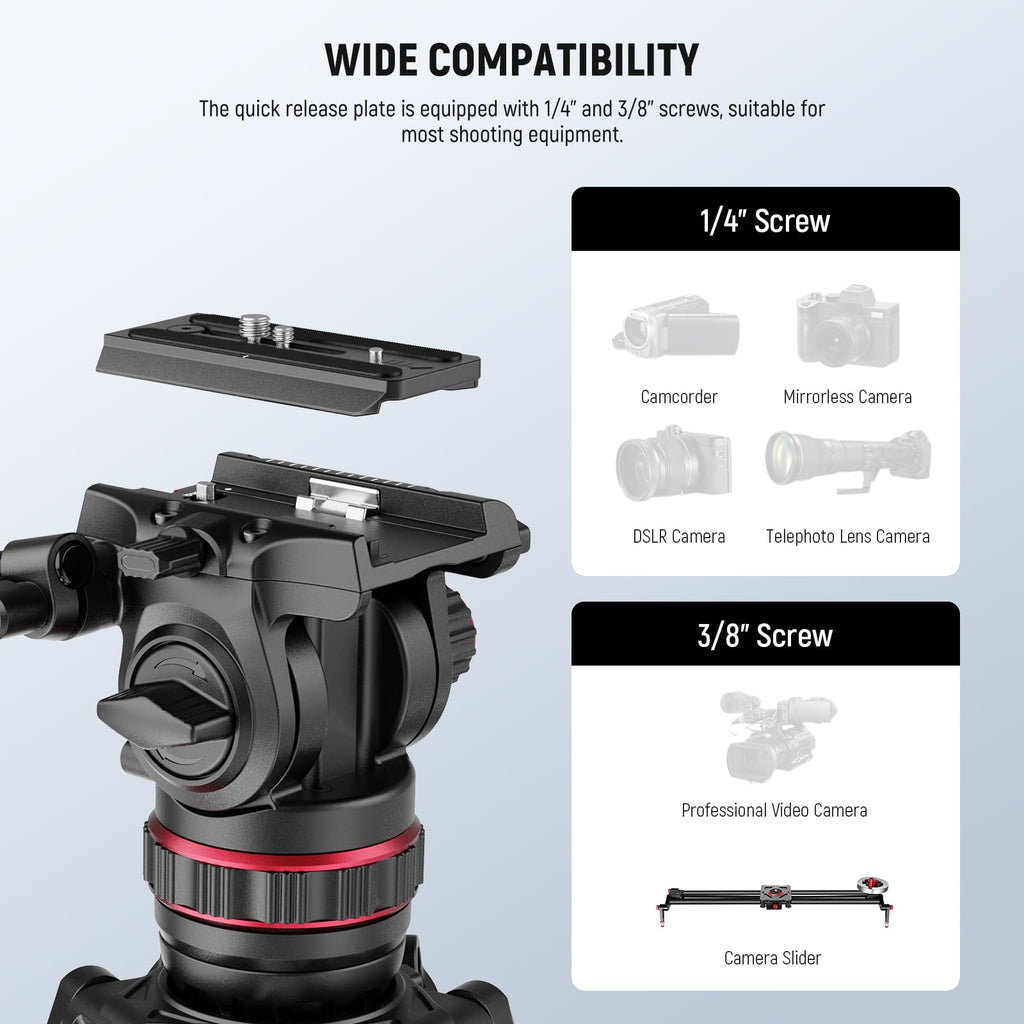 NEEWER 78" Video Camera Tripod Carbon Fiber with Damping Adjustable Fluid Head, One Step Quick Release with QR Plate & Handle, Heavy Duty Tripod Stand for DSLR Cameras Camcorders, Max Load 22lb, LL37