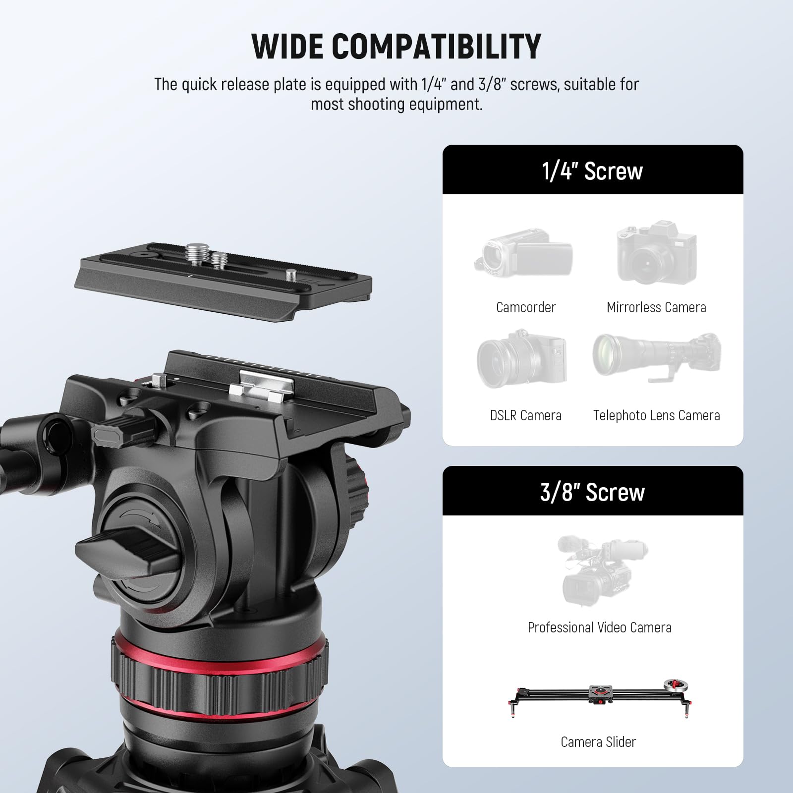 NEEWER 78" Video Camera Tripod Carbon Fiber with Damping Adjustable Fluid Head, One Step Quick Release with QR Plate & Handle, Heavy Duty Tripod Stand for DSLR Cameras Camcorders, Max Load 22lb, LL37
