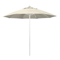 California Umbrella 9' Round Aluminum/Fiberglass Umbrella, Push Open, White Pole, Olefin Antique Beige
