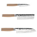Shun Premier Blonde 3 Piece Japan Starter Set, Includes 7" Santoku, 4" Paring & 5.5" Nakiri Knives, Handcrafted Japanese Knife Set, VG-MAX Core with Damascus Stainless Steel Cladding, Pakkawood Handle
