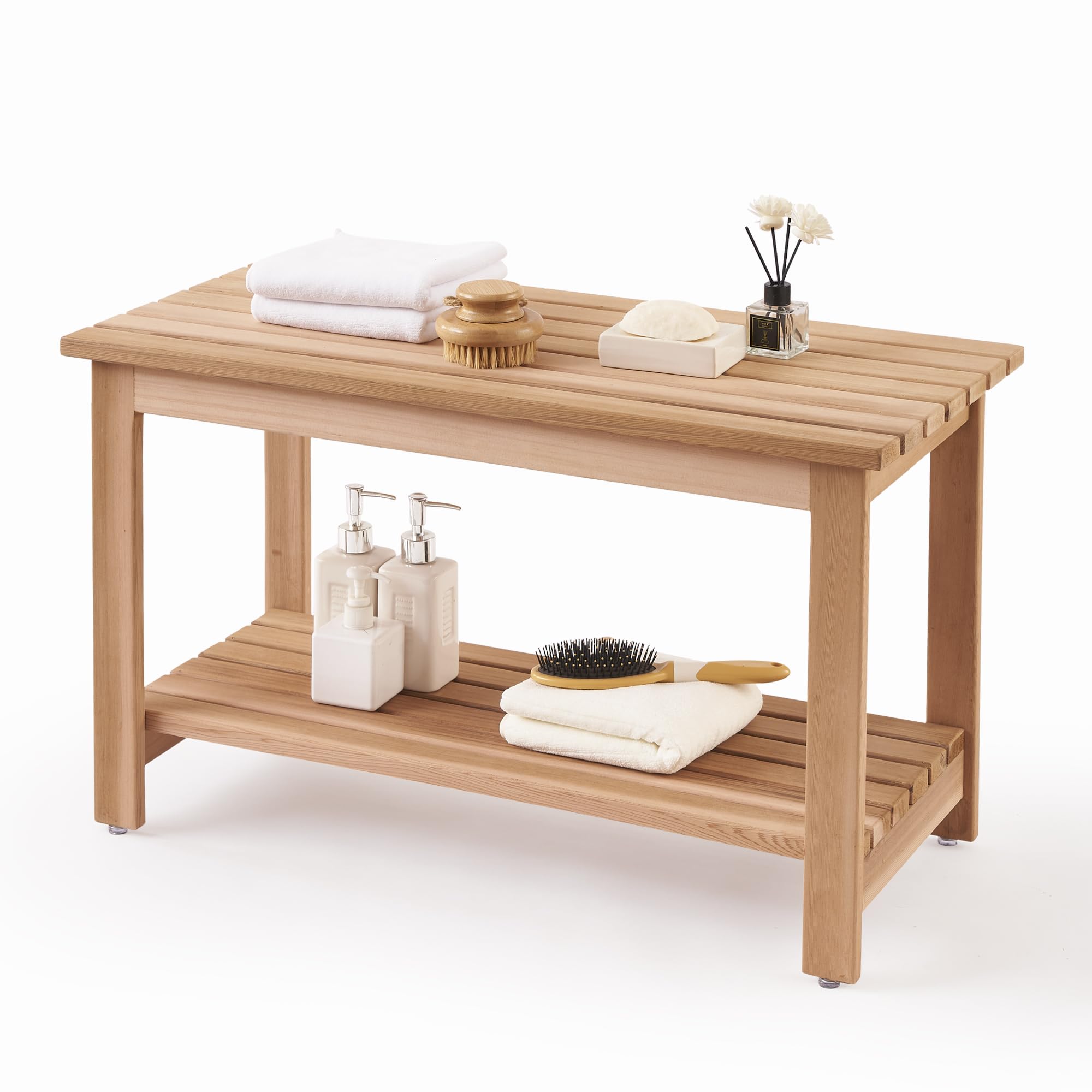 bingaai Western Red Cedar Sauna & Shower Bench 31.5" Fully Assembled – Strong, Durable, Soft-Touch, Insulating Cedar Wood Bench for Bathroom, Sauna, Indoor & Outdoor Use
