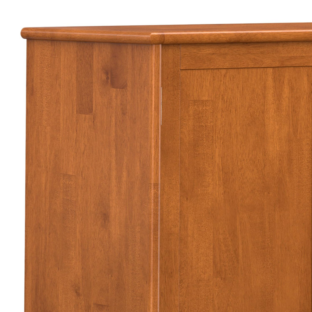 SIMPLIHOME Draper Buffet - 66 inch Wide Solid Hardwood 4-Door Sideboard Buffet in Teak Brown, Mid-Century Modern Cabinet for Dining Room or Kitchen with Adjustable Shelves and Tapered Legs