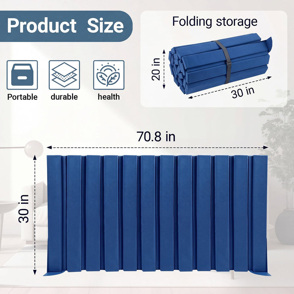 AmazingSpark 1 Pcs 30" X 6' Soundproof Room Divider Panel, Foldable Acoustic Partition Wall with Stand and Straps, Freestanding Privacy Screen for Office Study Bedroom Studio Library (Blue)