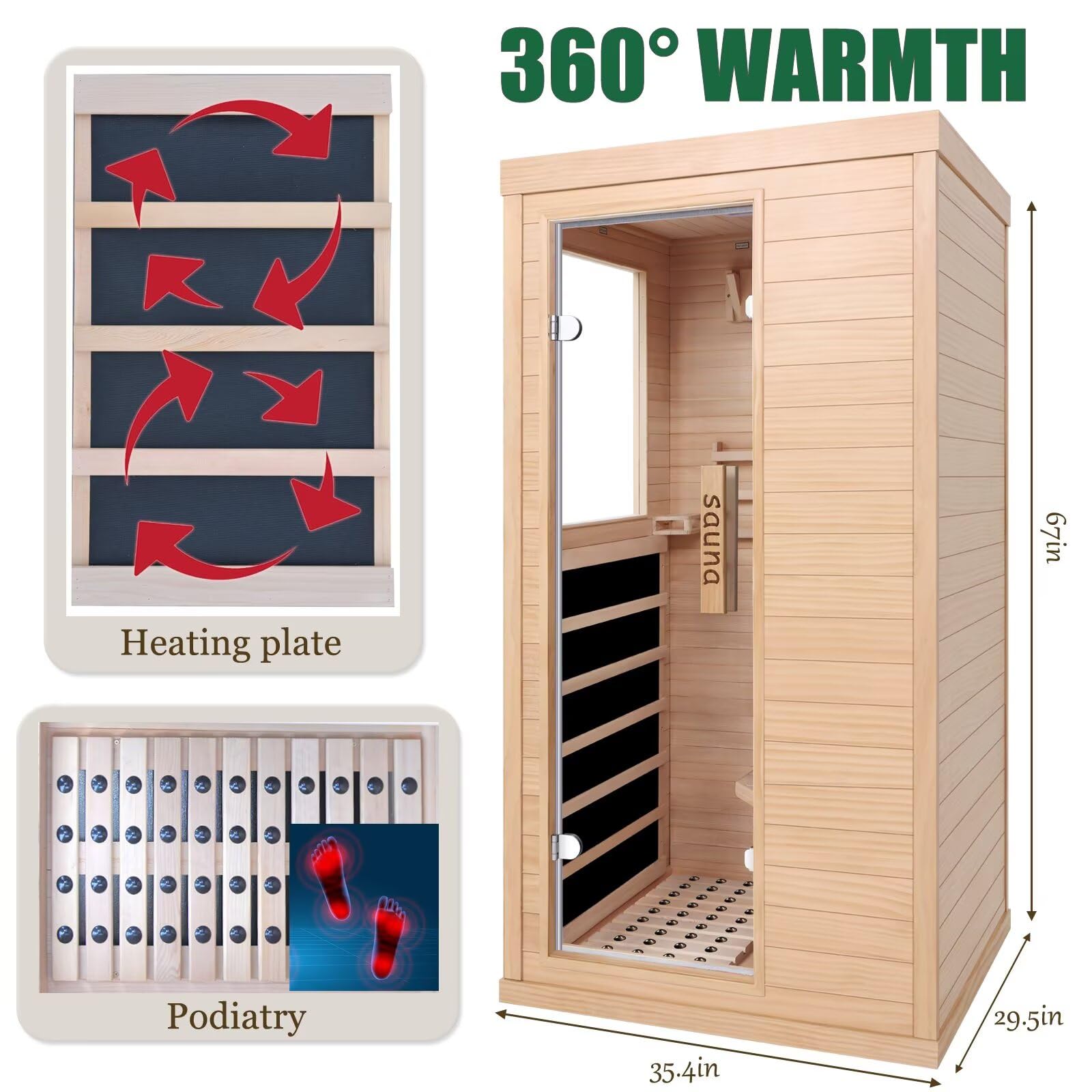 1350W Far Infrared Sauna Room for Home, Low EMF Fast Heating Canadian Hemlock Wood Sauna,Color Changing Sauna Light, Bluetooth Speakers, Modular Design