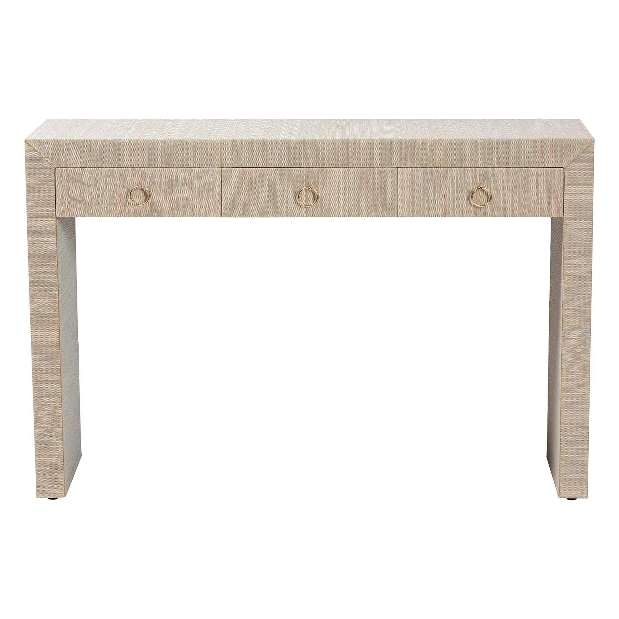 bali & pari Cielo Bohemian Woven Natural Grasscloth 3-Drawer Console Table