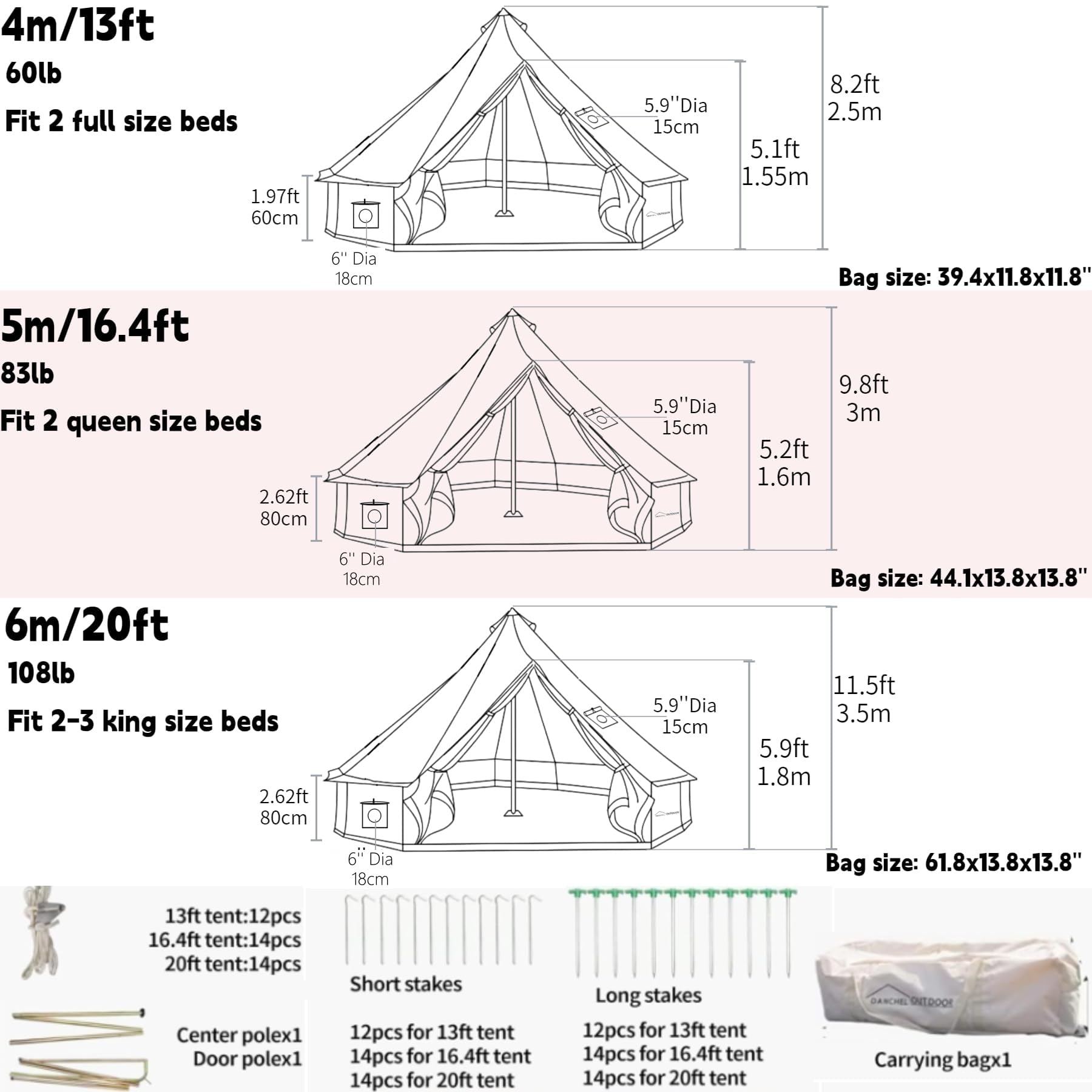 DANCHEL OUTDOOR B5PRO 4 Season Canvas Tent with Stove Jack Camping, Waterproof Bell Tent with AC Port Yurt All Year Living, Luxury Glamping for 4 Person Hunting Party, 13ft/4m