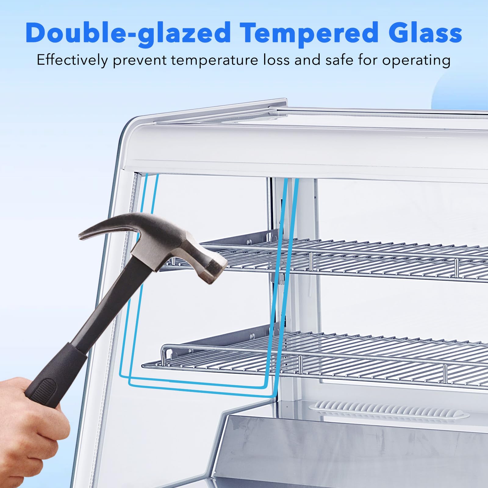 Garvee Commercial Refrigerated Display Case 8.1 Cu.Ft. Countertop Pastry Display, Air Cooling with Automatic Defrost & LED Lighting, Rear Sliding Door for Cakes, Desserts in Bakery or Cafe