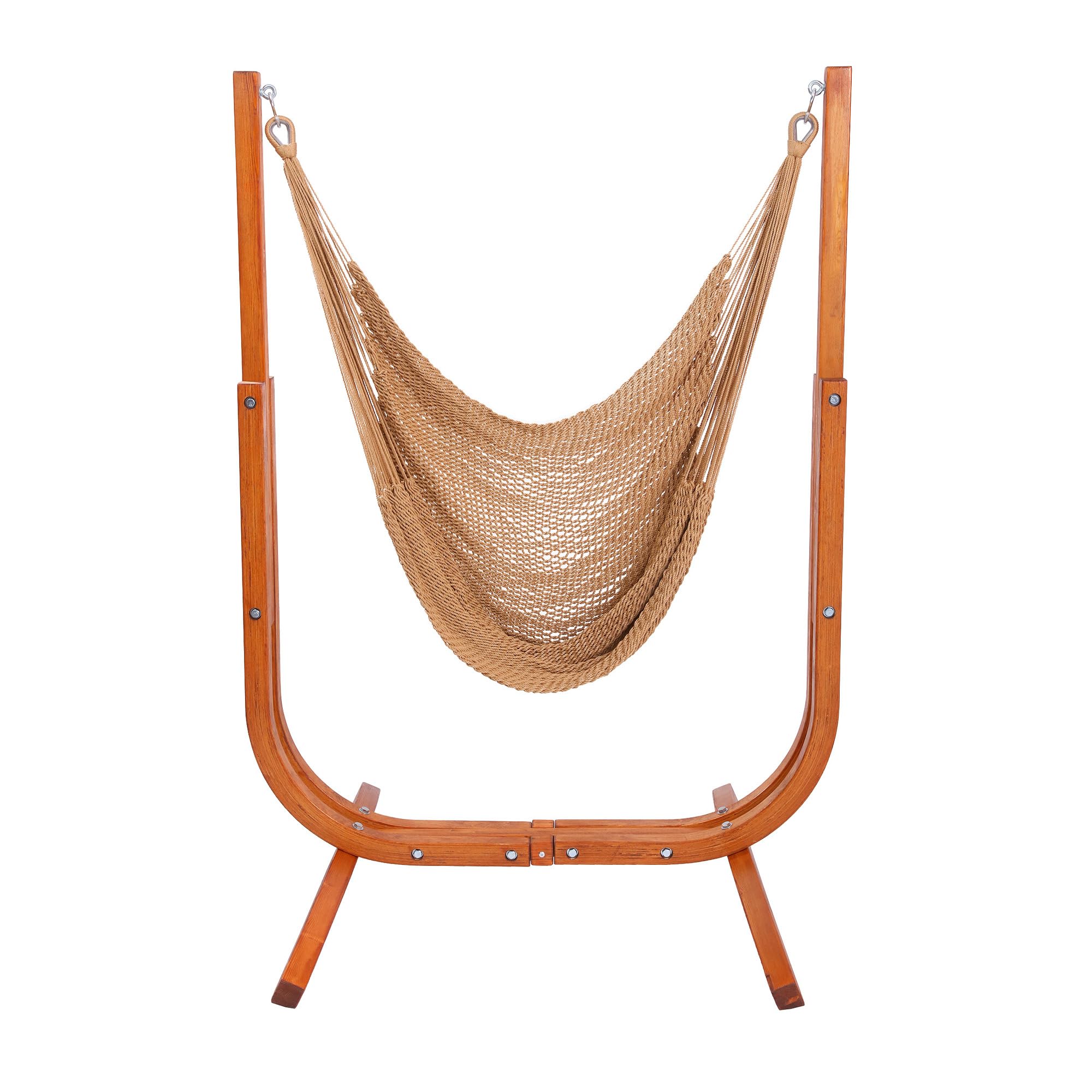 SANIWERKE® Hammock Chair with Stand, Caribbean Hammock Chair and Laminated Wooden Stand Combo, Sturdy Design, 400LBS Capacity, 70x50Inches, Jumbo Haven Lounger for Patio & Porch (Soft Tan)