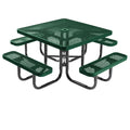 COATEDOUTDOORFURNITURE Heavy-Duty Portable Outdoor Picnic Table with Umbrella Hole, Expanded Metal Commercial-Grade Patio Dining Furniture Made in America (46" Square Top, Textured Green)