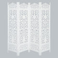 Lightnpro 4-Panel Wooden Room Divider 72"×72" - Hand-Carved Floral Folding Privacy Screen | Pre-Assembled Large Decorative Partition for Living Room, Bedroom, Office & Boho Home Décor - Antique White