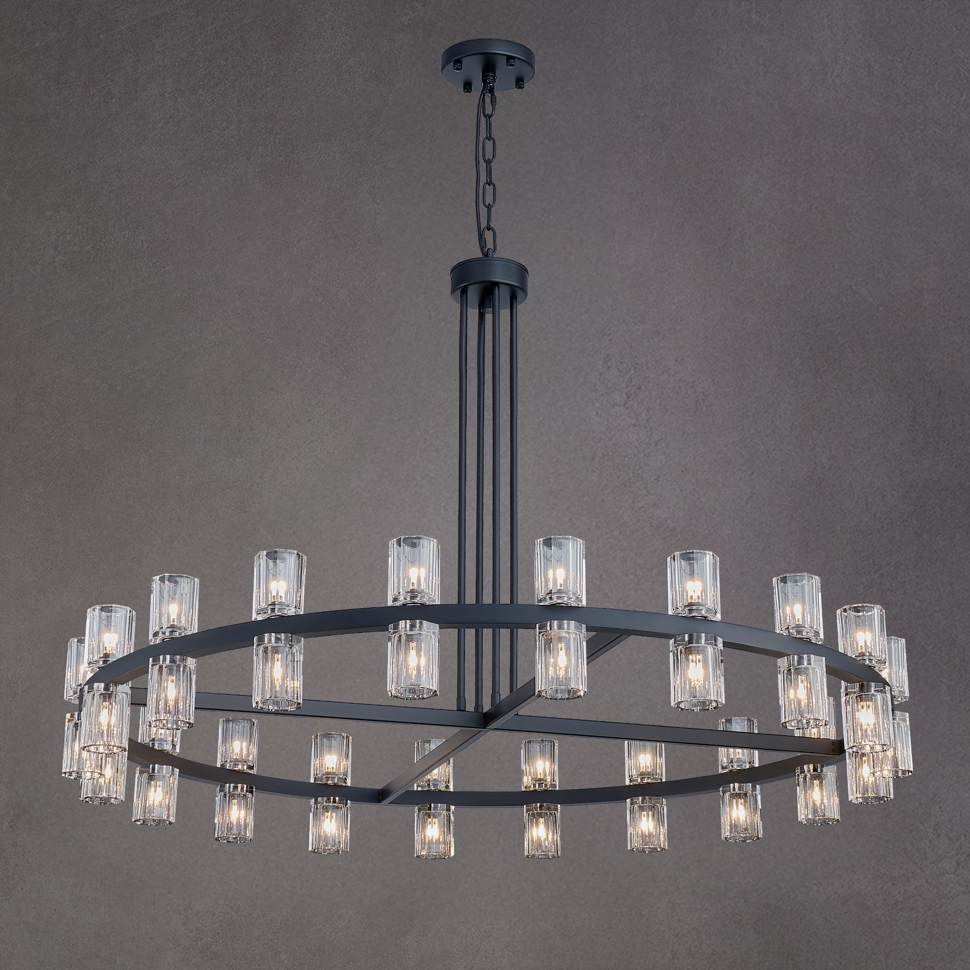 SHEKAITAO 48" Black Wagon Wheel Crystal Chandelier, Modern Round Chandelier for Dining Room Table, K9 Crystal Ceiling Chandelier for Living Room Entryway Foyer, Includes 40× G4 Bulbs