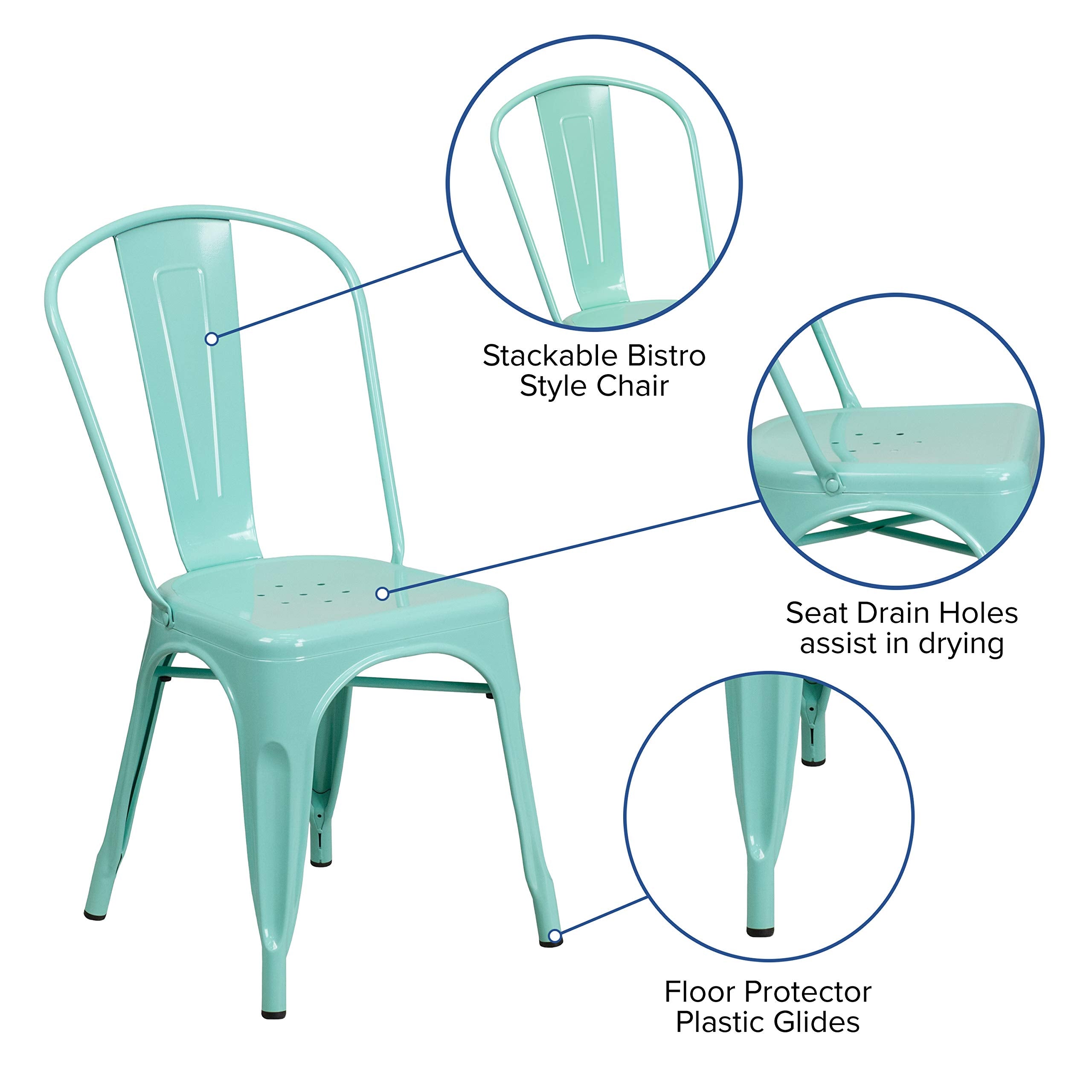 Flash Furniture Blake Commercial Grade 4 Pack Mint Green Metal Indoor-Outdoor Stackable Chair