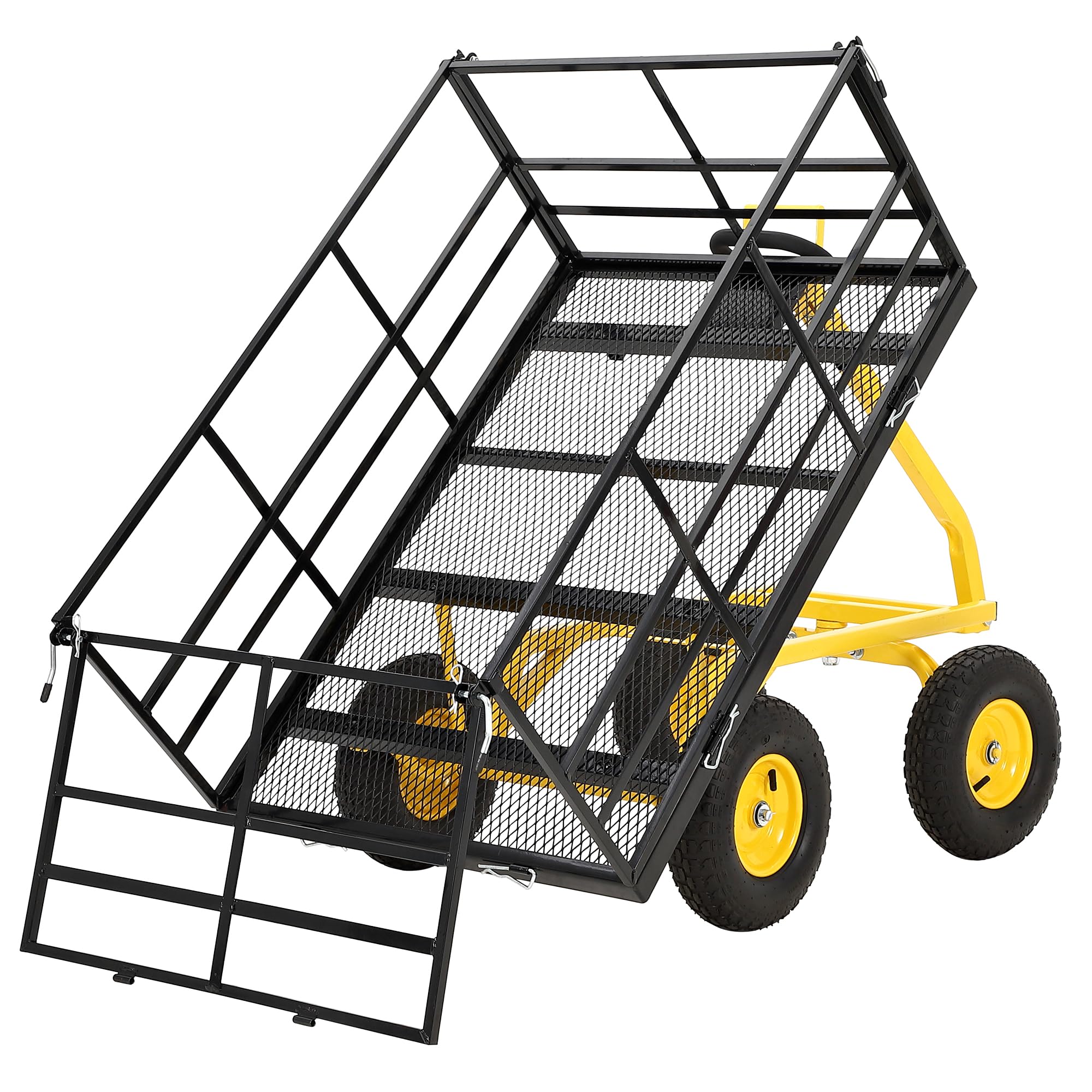 Heavy Duty 1500 Lbs Capacity Mesh Steel Garden Cart Folding Utility Wagon with Removable Sides, Garden Cart on Wheels for Gardening Soil, Tools, and Plant Transport