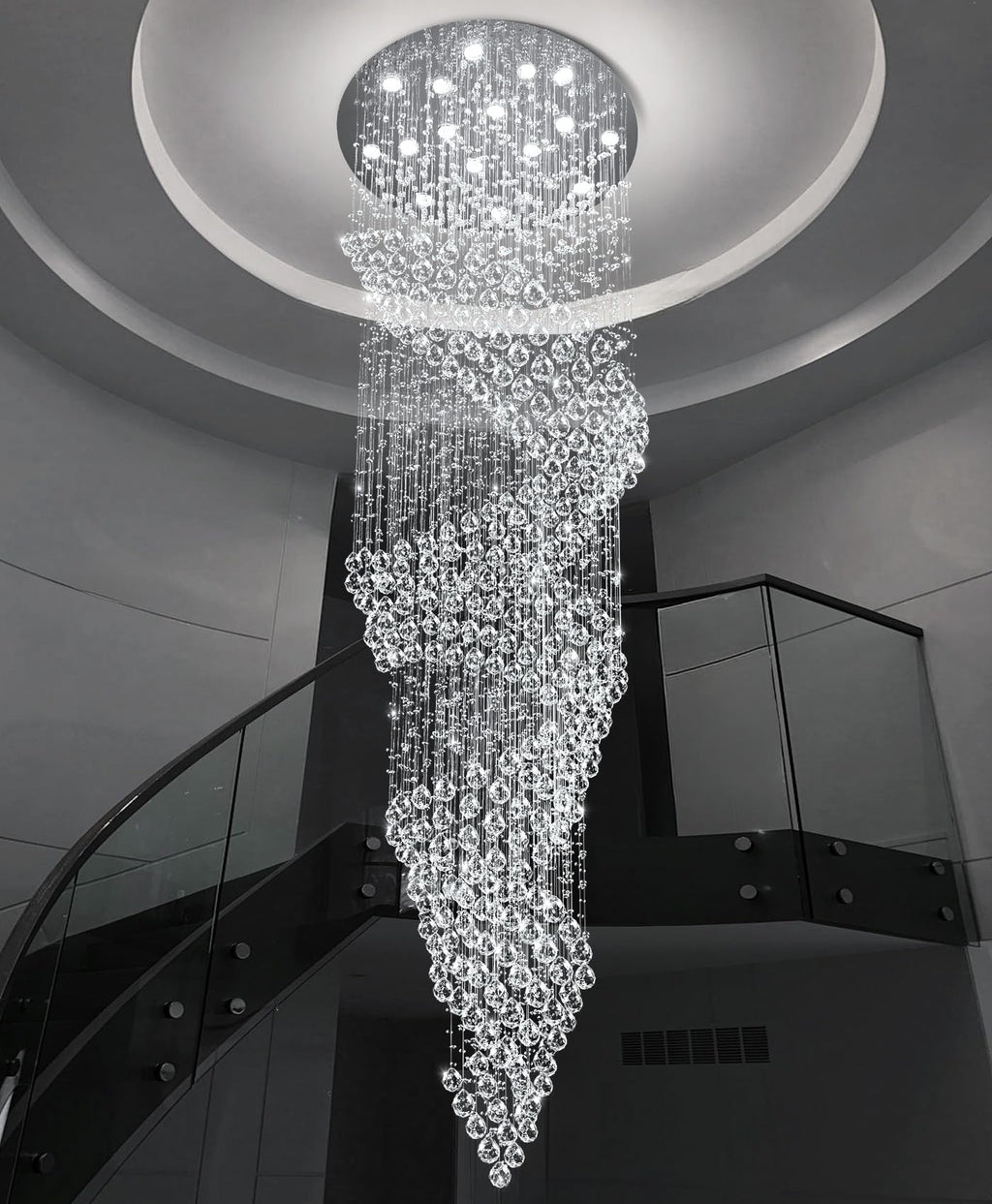 cenozo D40'' x H120'' Crystal Chandelier for Staircaes Glam Chandelier Large Raindrop Chandeliers LED Dimmable High Ceiling Light Fixtures for Hallway Foyer Silver