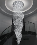cenozo D40'' x H120'' Crystal Chandelier for Staircaes Glam Chandelier Large Raindrop Chandeliers LED Dimmable High Ceiling Light Fixtures for Hallway Foyer Silver