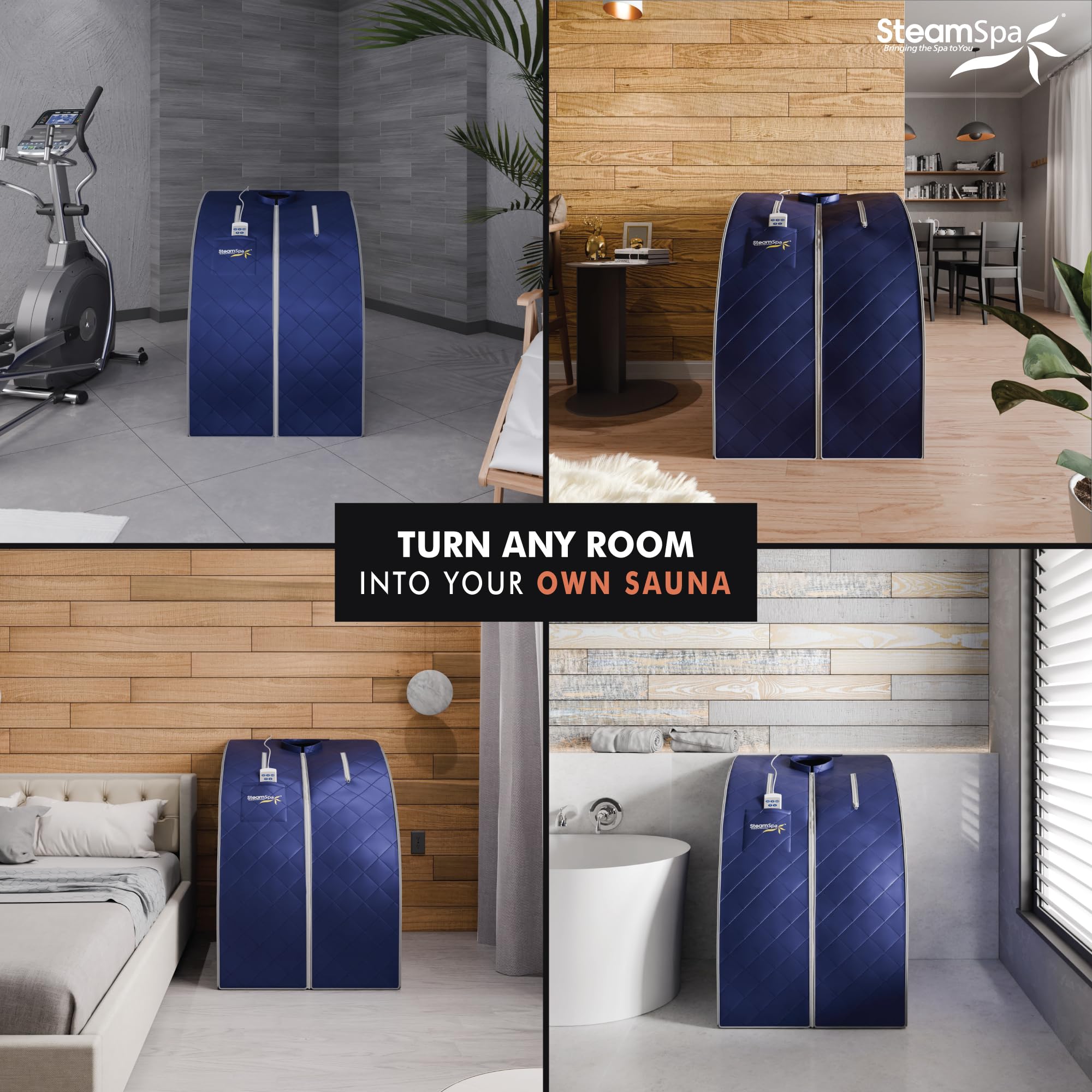 STEAMSPA Portable Steam Saunas for Home - Personal Sauna Steam Tent for Relaxation - Indoor Foldable Bathtube for Body Spa - Hand-Accessible Zippers, Remote Control Included (Blue)
