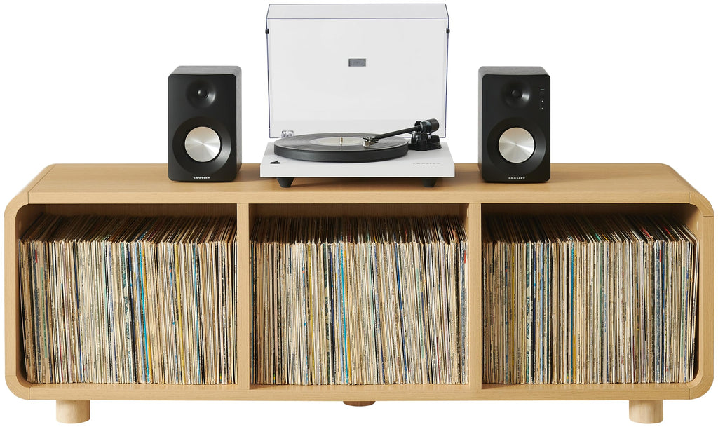 Crosley Furniture Zoe Large Modern Media Console and Record Player Stand with Storage for Vinyl Records, Ash