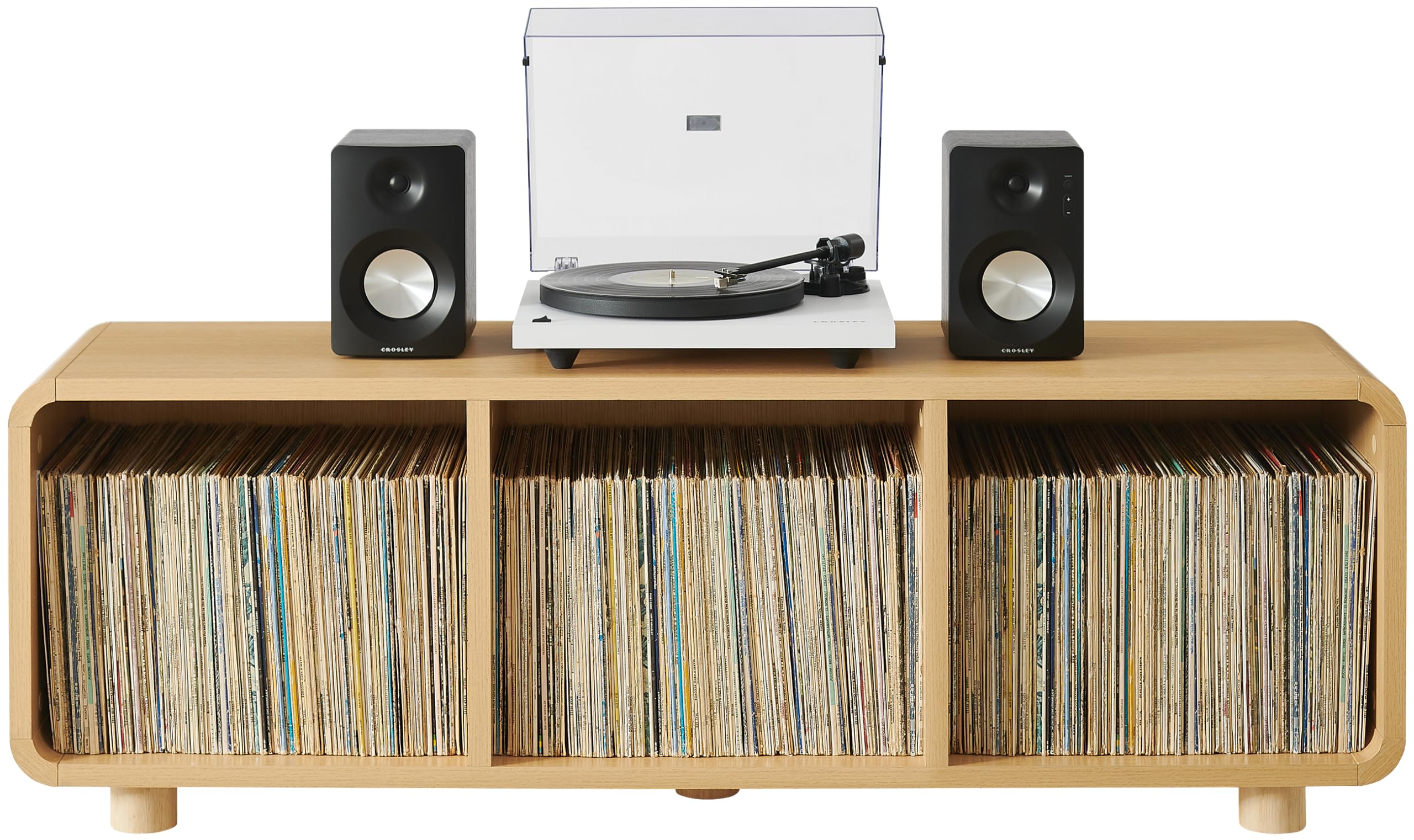 Crosley Furniture Zoe Large Modern Media Console and Record Player Stand with Storage for Vinyl Records, Ash