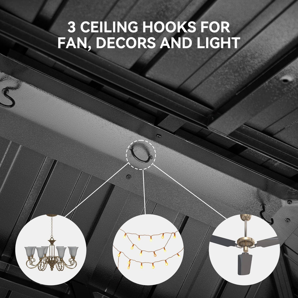 Aoxun Grill Hardtop Gazebo 5 x 8 FT, Outdoor Metal Hard Top Gazebo, Permanent BBQ Pavilion with Galvanized Steel Roof, Aluminum Pavilion with Shelves for Lawn, Garden, Patio, Backyard