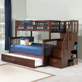 AFI, Columbia Staircase Bunk Bed Twin Over Full with Twin Raised Panel Trundle, Walnut