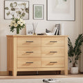 Garvee 6 Drawer Dresser for Bedroom, 47" Wide Natural Oak Chest of Drawers with Large Capacity Drawers & Sturdy Thickened Legs, Wooden Storage Organizer Closet for Living Room, Entryway, Natural