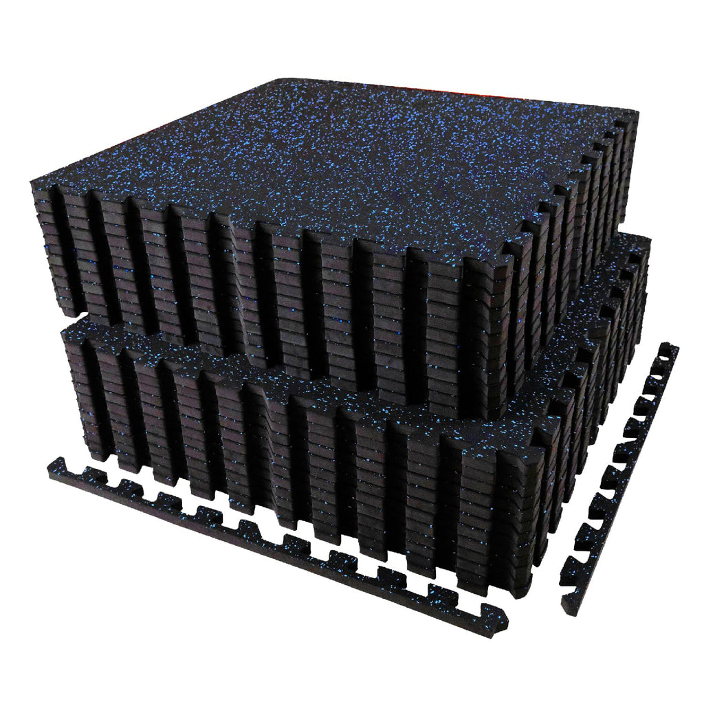 AIRHOP 0.56in Thick 96 Sq Ft Exercise Equipment Mats, 24Tiles Upgraded Rubber Top with High Density EVA Foam, Large Interlocking Puzzle Gym Flooring for Home Gym, Heavy Weight Workout, Black & Blue