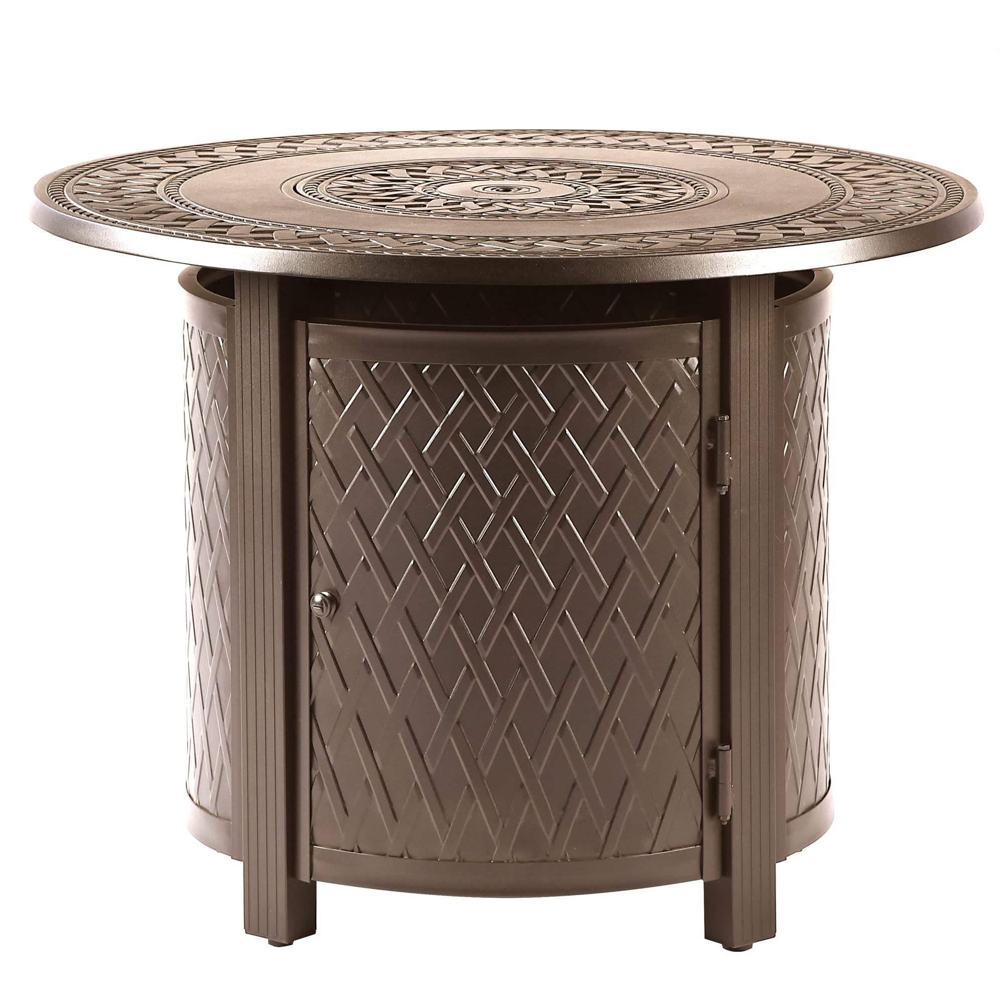 Oakland Living Round 34 in. x 34 in. Aluminum Propane Fire Pit Table with Glass Beads, Two Covers, Lid, 37,000 BTUs in Brown Finish
