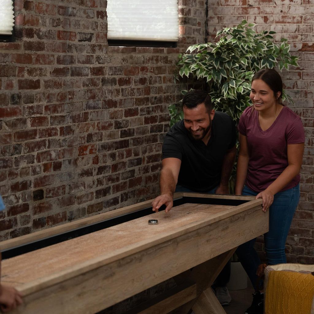 American Legend LED Shuffleboard with Buffet Top - Modern Style - Light Up LED Rails - Buffet Top with 2-Piece Leaf Design
