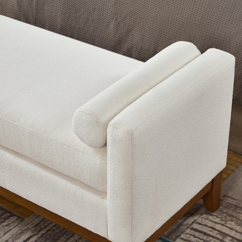 GDFStudio Large Upholstered Boucle Ottoman Bench with Pillows, Padded Window Bench with Armrests for Living Room and Entryway, Ivory