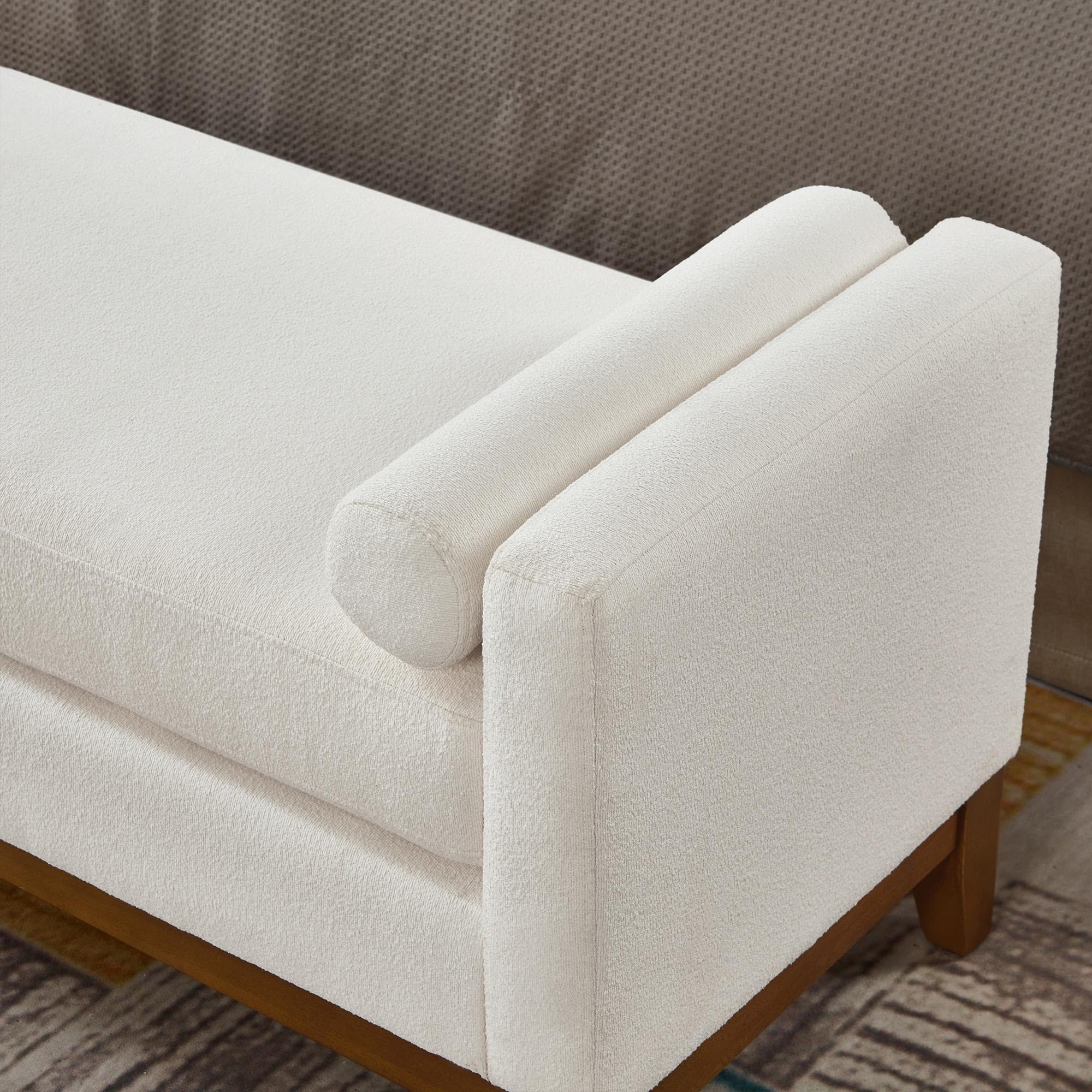 GDFStudio Large Upholstered Boucle Ottoman Bench with Pillows, Padded Window Bench with Armrests for Living Room and Entryway, Ivory