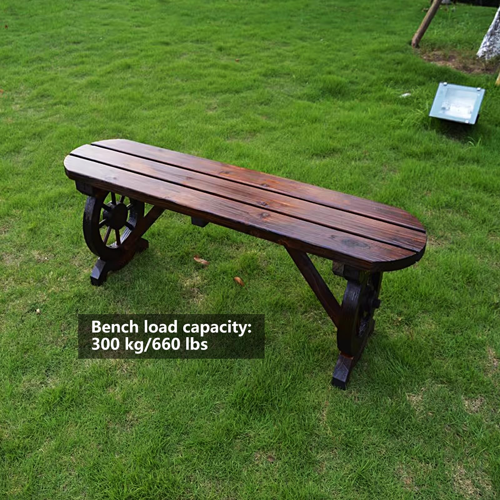 LLZJDDPLY Outdoor Picnic Table and Bench Set, Patio Dining Set Wooden Wagon Wheel, Outdoor Dining Table and Chair, for Garden Yard Porch(160cm/63in)