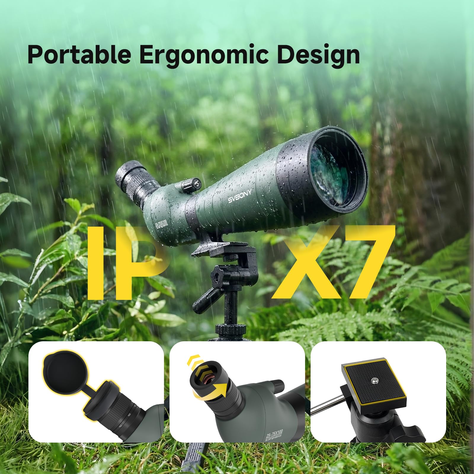 SVBONY SV28 100mm Spotting Scope, with Upgrade Tripod & 3-Axis Phone Adapter, Precise adjustment Aluminum Phone Adapter, Bold, elevable, 360° Adjustable Tripod, Scope for Target Shooting Bird Watching