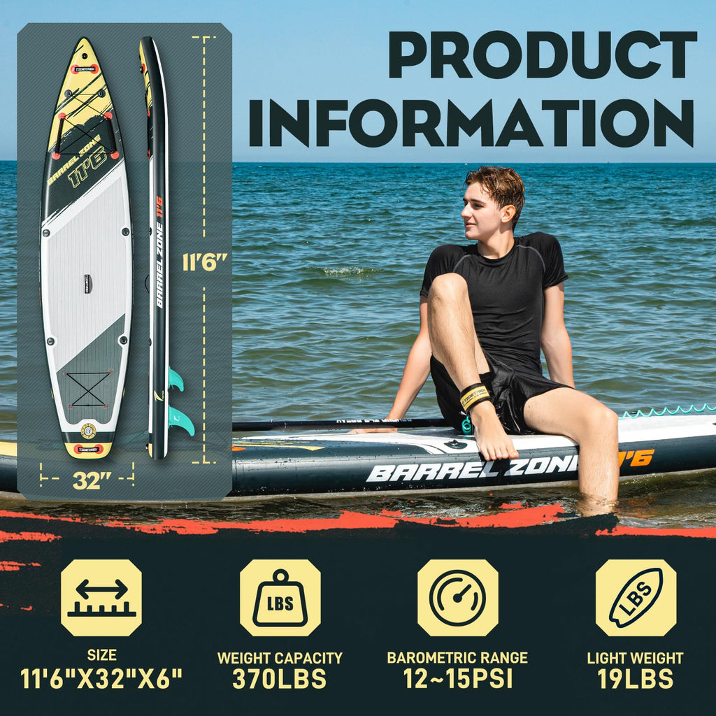 TIDETREK 11'6" Inflatable Stand Up Paddle Boards, Premium SUP Accessories, Non-Slip Comfort Deck for Youth & Adults (Royal Teal)