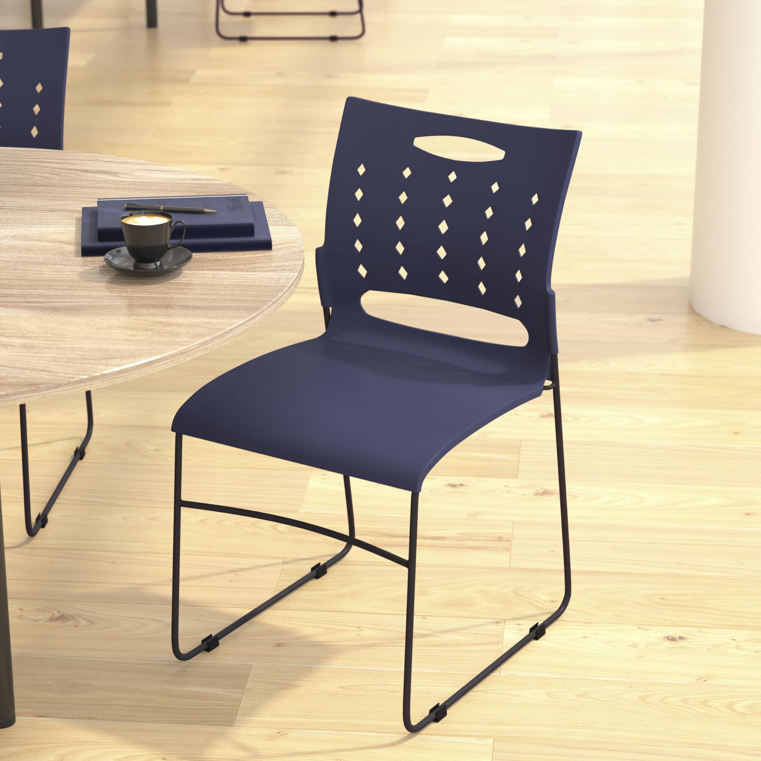 Flash Furniture HERCULES Series 881 lb. Capacity Navy Sled Base Stack Chairs with Air-Vent Back, Set of 5