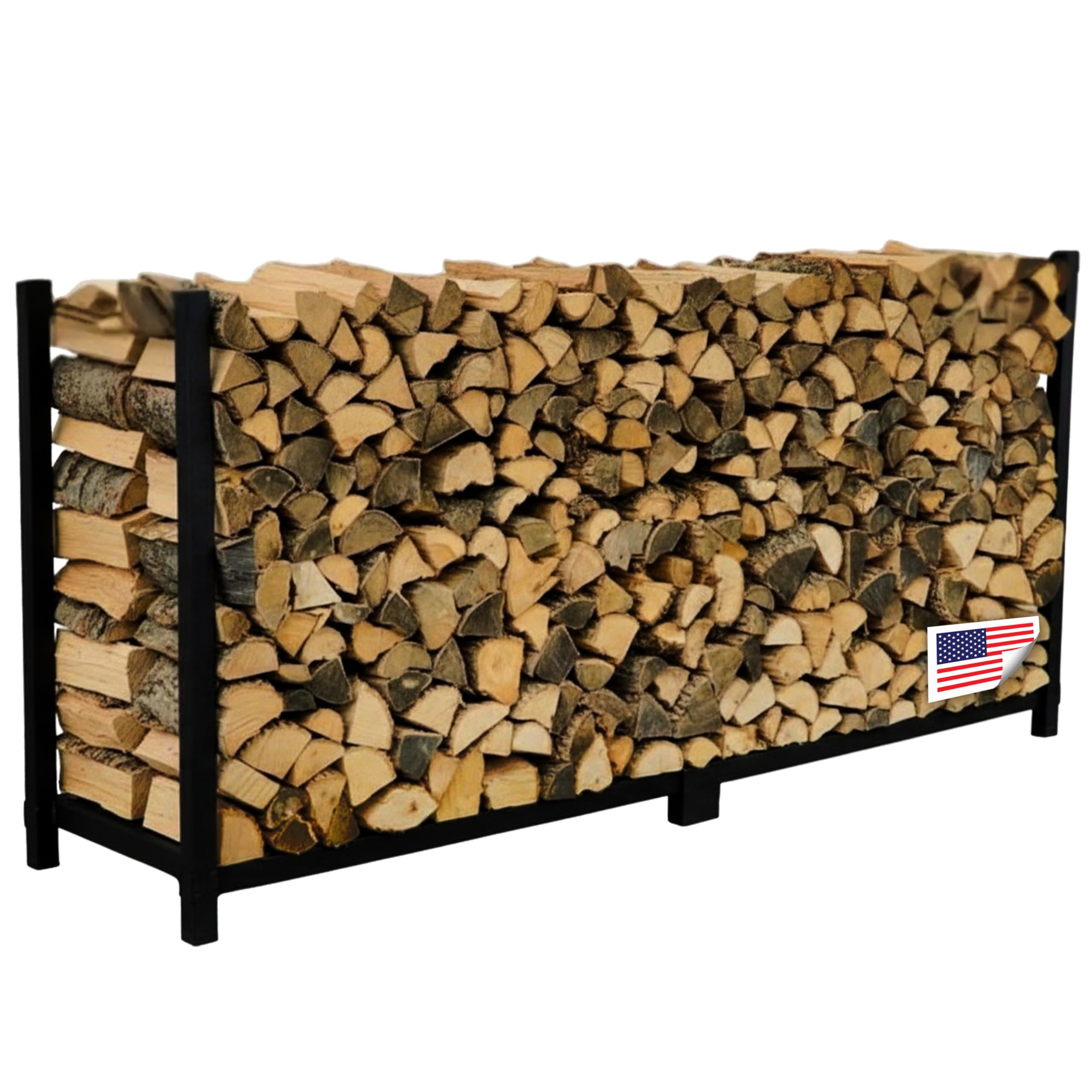 Woodhaven 8-Foot Firewood Rack – Made in USA – 1/2 Cord Raised Lumber Storage Rack – Keeps Wood Dry & Ready – Heavy-Duty Steel, Lifetime Structural Warranty (Without Cover)