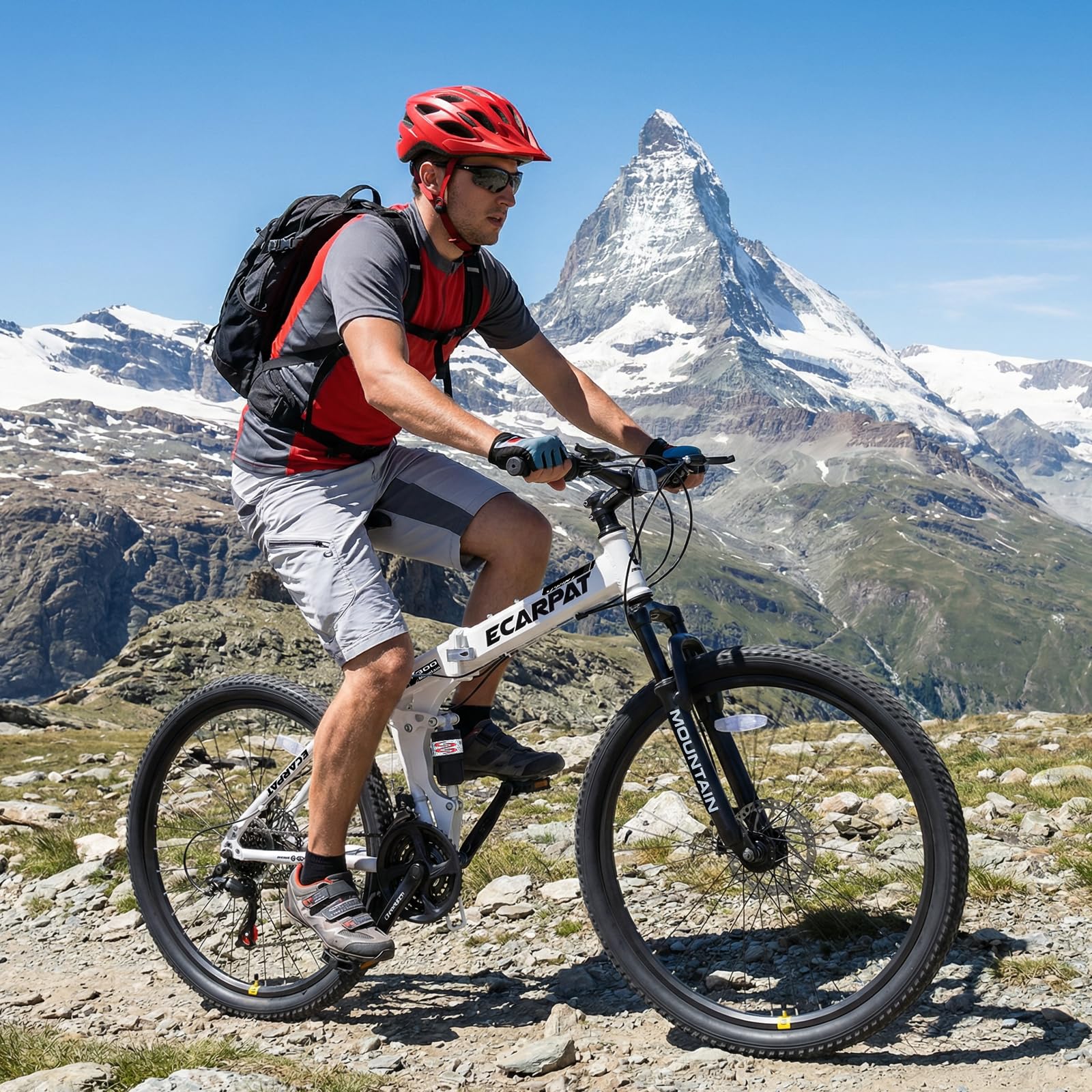 richvelo 26 Inch Foldable Mountain Bike, 21 Speed with Double Shock Effect, High Carbon Steel Frame, Double-Kill Disc Brake System, Unique Design and Ergonomic Frame & Cushion, White
