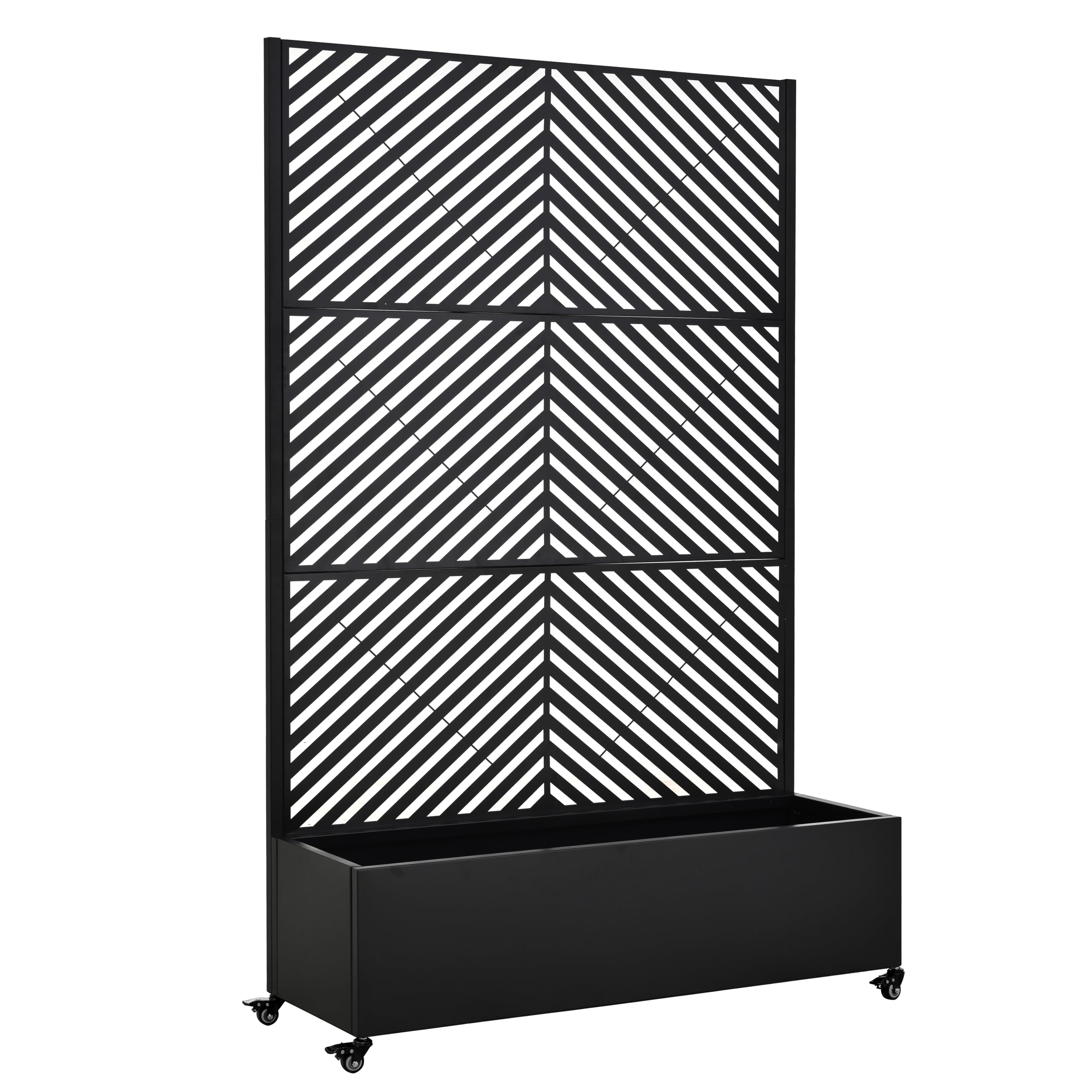 KEIKI 73"x47"x16" Planter Trellis Box with Wheels & Drain Plug, Outdoor Resin Raised Garden Bed for Climbing Plants, Large Weather-Resistant Design, Black