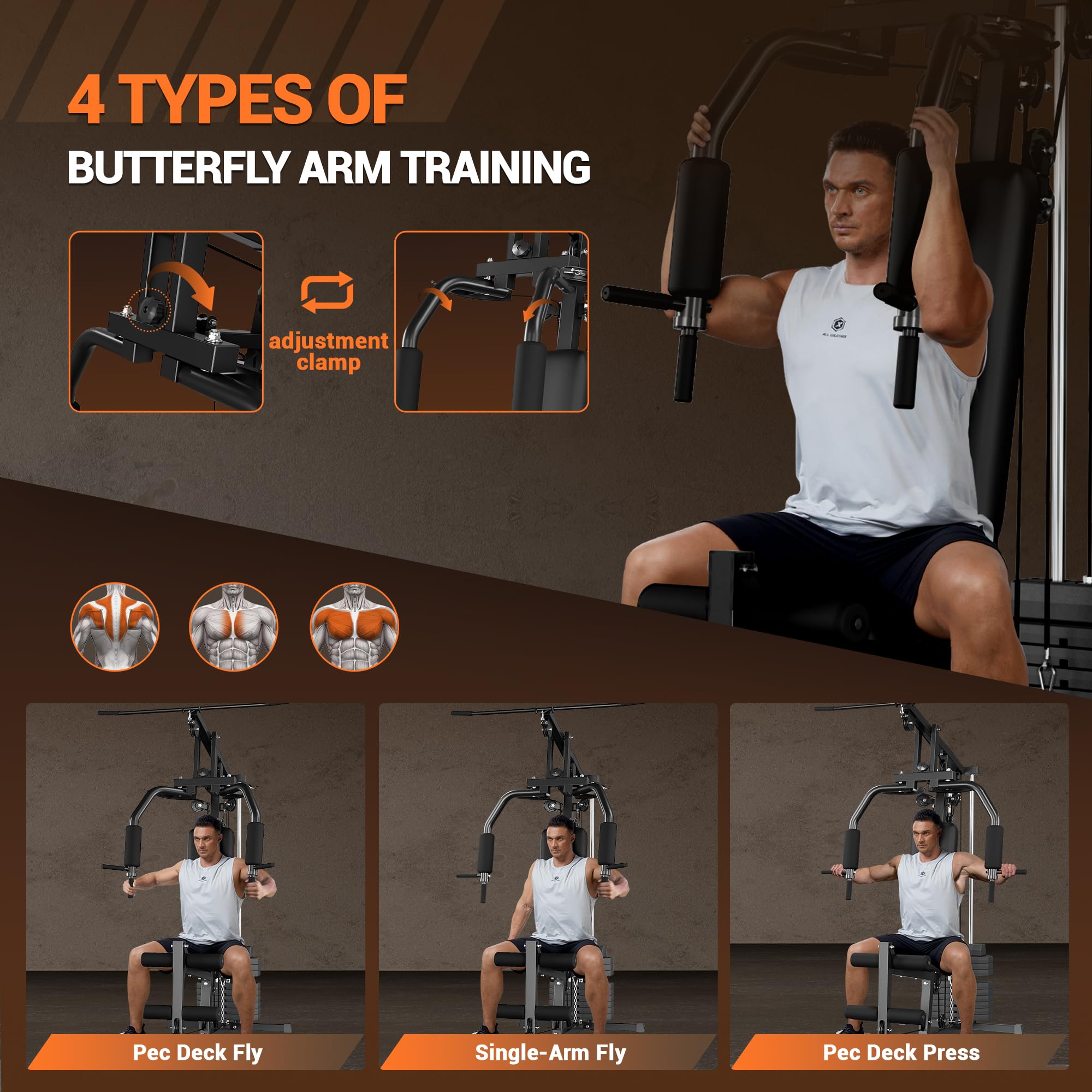 Home Gym Equipment, Multifunctional Workout Station with 100LBS Weight Stack, Home Gym Machine for Full Body Traning with LAT Pulldown System