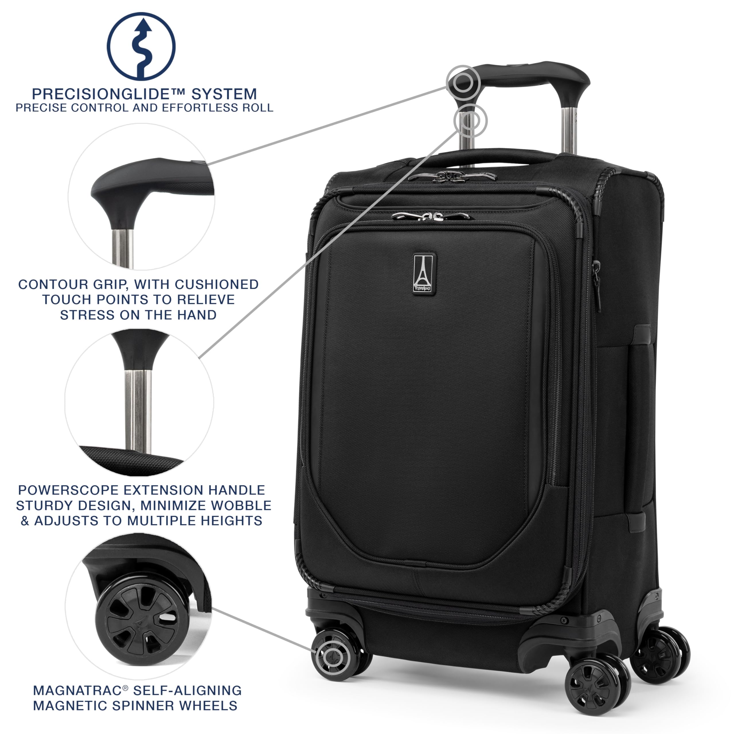 Travelpro Crew Classic Lightweight Softside Expandable Carry on Luggage, 8 Wheel Spinner Suitcase, Men and Women, Carry On 21-Inch, Black