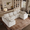 Novilla 133.8" Modular Cloud Couch, Modern Sectional Sofa with Smarts Coil® Support, Chenille Fabric, Upholstered Couch for Living Room Apartments Bedroom, No Assembly, 6 Seater, White
