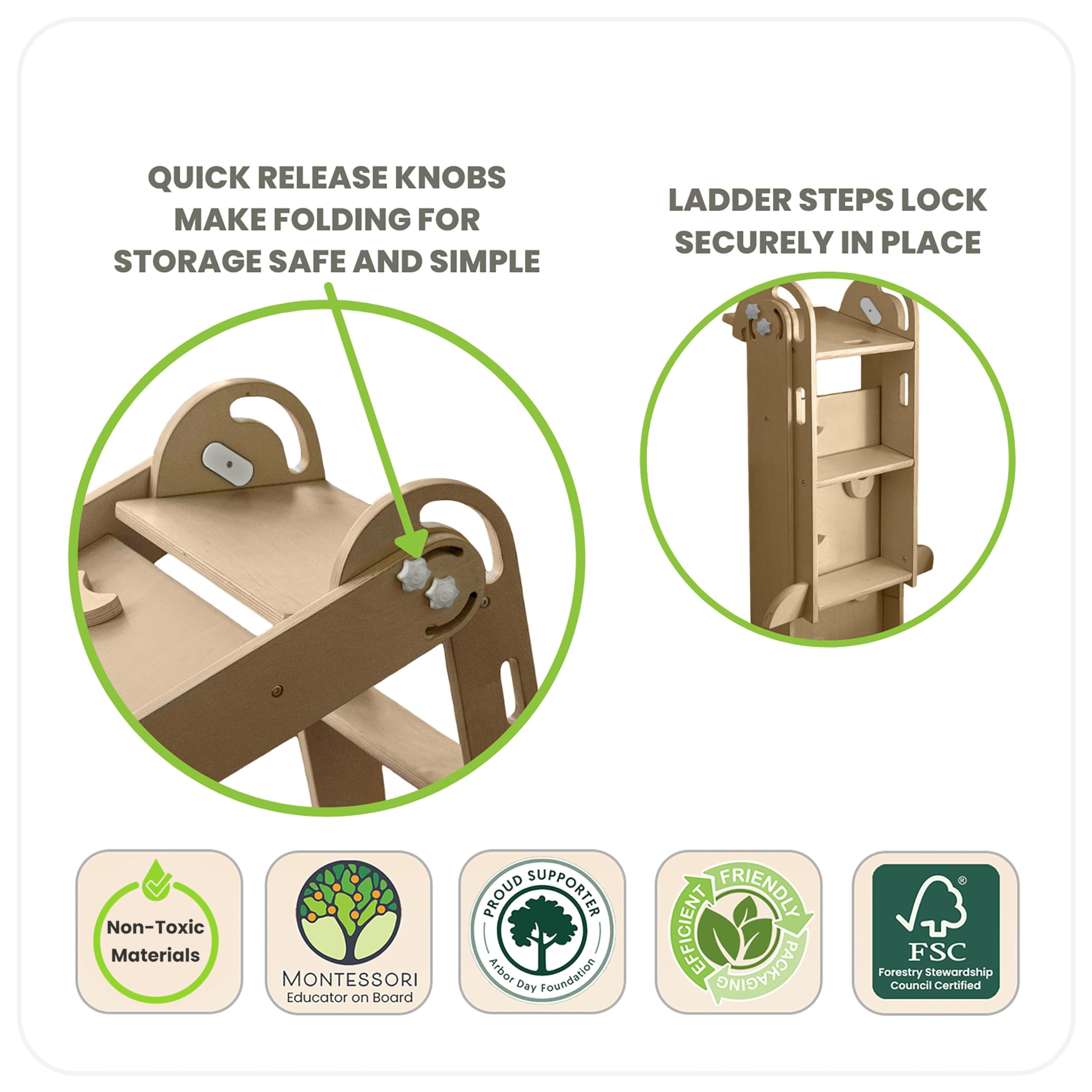 Little Partners 2-in-1 Folding Learn 'N Slide Wooden for Toddlers, Dual-Sided Children's Indoor Wood Climber with Smooth Surface and Side with Safety Grips (Natural)