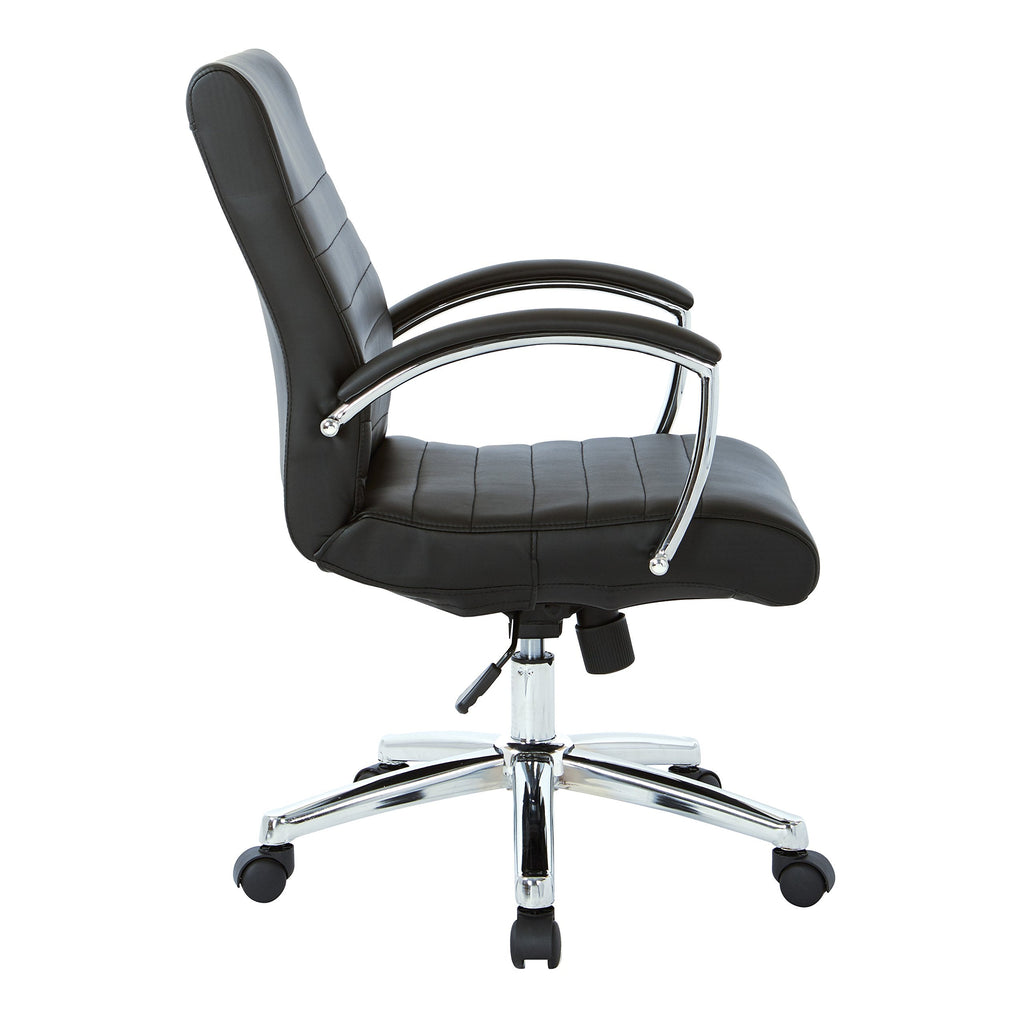 Office Star FL Series Executive Faux Leather Adjustable Office Chair with Built-in Lumbar Support, Low-Back, Black