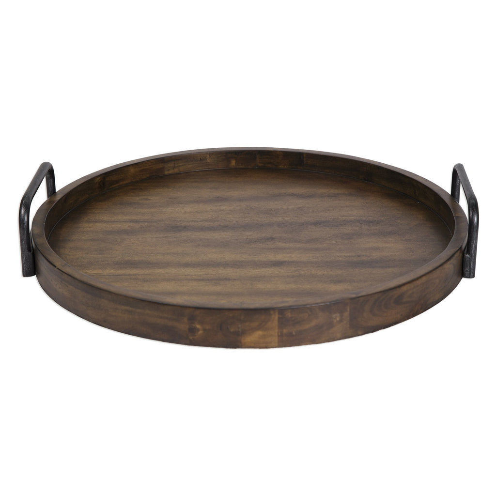 MY SWANKY HOME Mid Century Modern Round Wood Serving Tray | Decorative Dark Classic