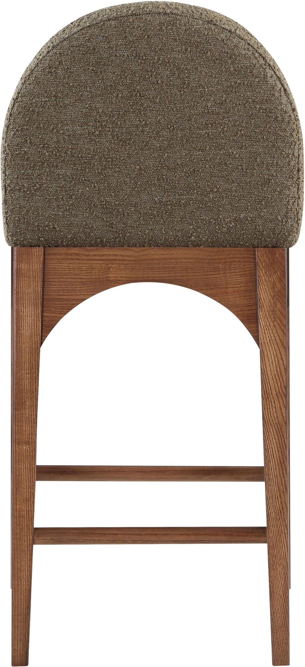 Meridian Furniture 399Olive-C Waldorf Collection Art Deco Stool with Rich Olive Green Boucle Fabric, Solid Ash Wood, Walnut Brown Finish, Counter Height Stool, 18" W x 20" D x 37" H, Olive