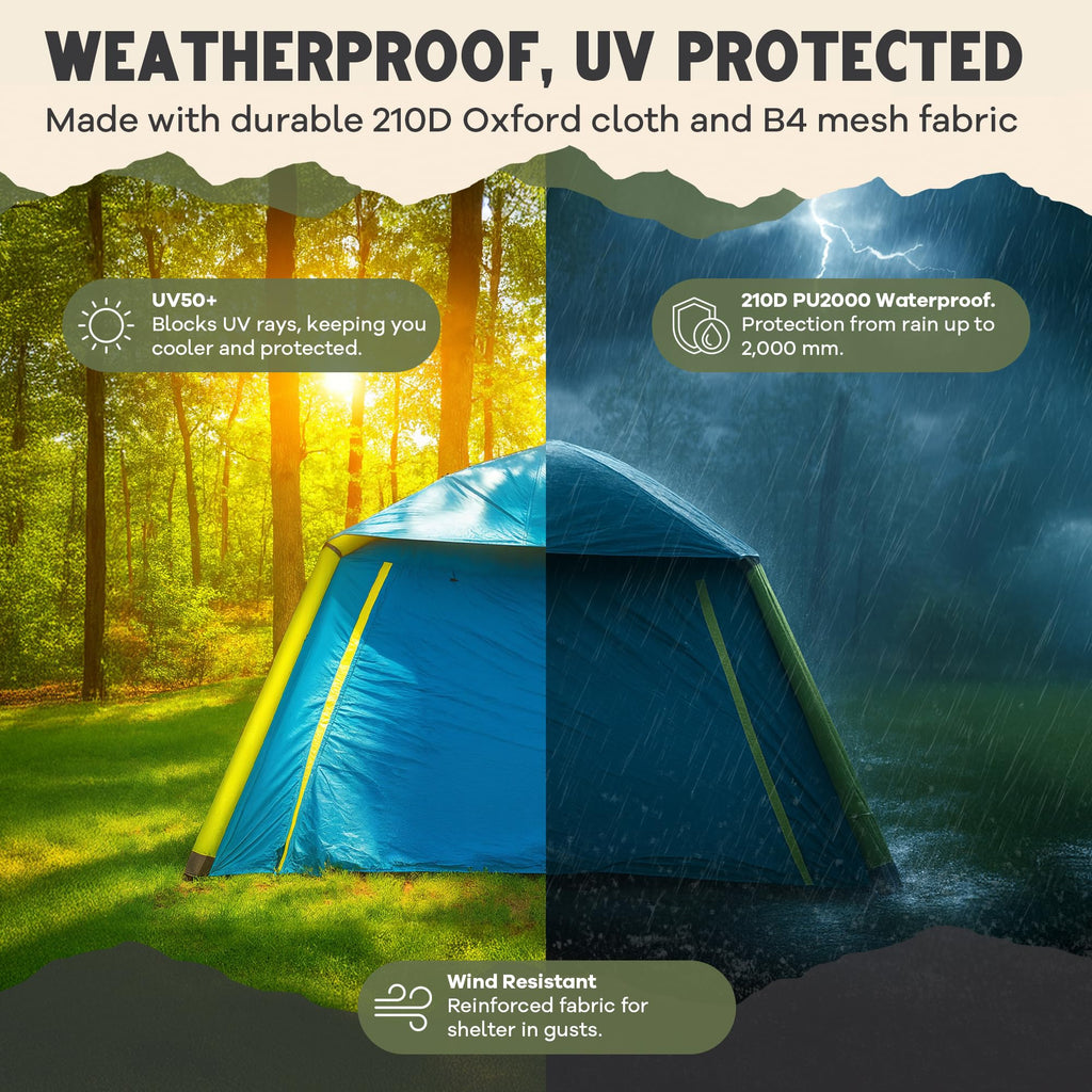 Oaktiv Inflatable Tents for Camping - CloudCamp Glamping Tent for 6 People Waterproof Oxford Fabric(210D), Quick Setup Air Tent with Manual & Battery Pump, UV Protection, 4-Season Inflatable Tent
